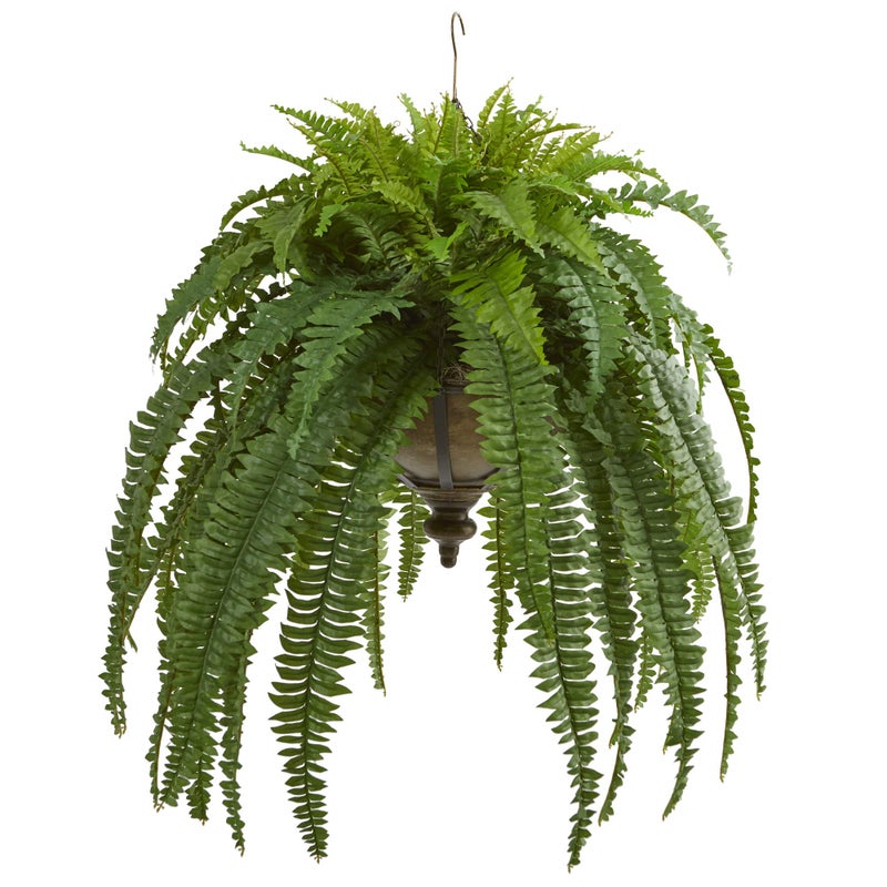 Nearly Natural Nearly Natural 39in Boston Fern Artificial Plant in Metal Hanging Bowl 