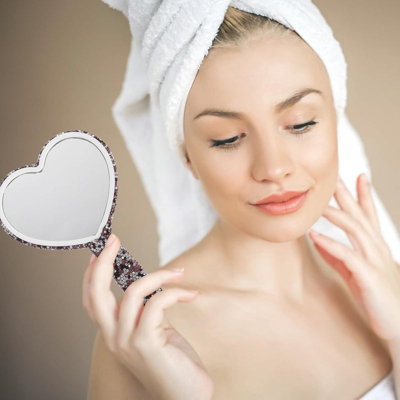 MAGICLULU Rhinestone Heart Shaped Handheld Mirror Small Glitter Pocket Mirror Portable Decorative for Travel and Daily Use - Image 4
