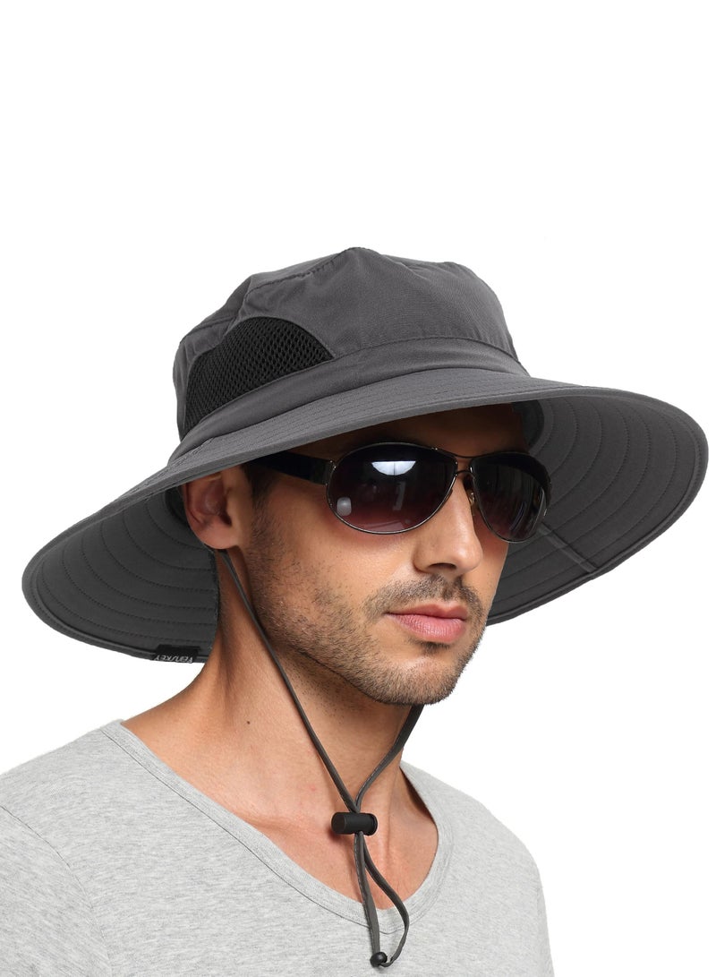 Sun Hat for Men/Women, Fishing Hat, Outdoor Waterproof, UV Protection Hat, Wide Brim Bucket Hat Foldable Boonie Hat Dark Grey for Fishing Hiking Garden Safari Beach - Image 1