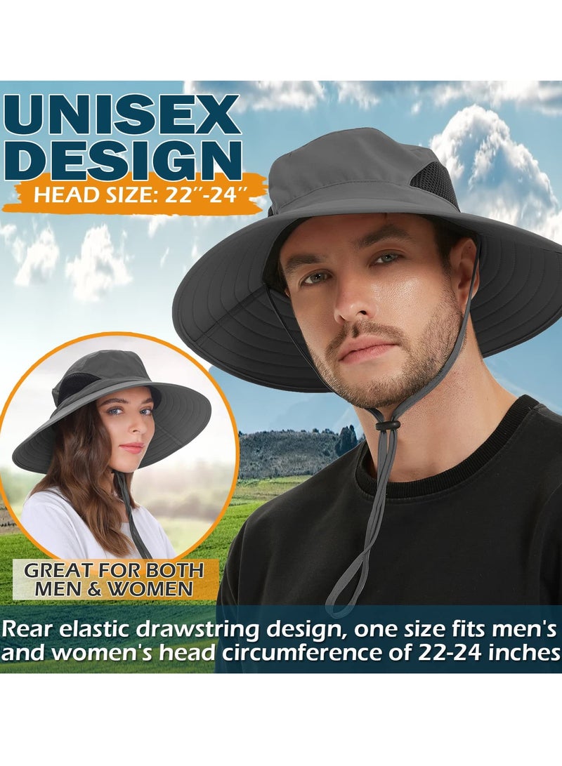Sun Hat for Men/Women, Fishing Hat, Outdoor Waterproof, UV Protection Hat, Wide Brim Bucket Hat Foldable Boonie Hat Dark Grey for Fishing Hiking Garden Safari Beach - Image 2