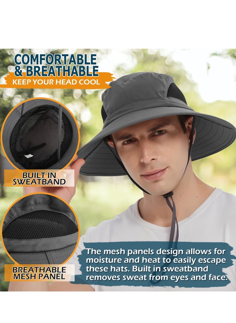 Sun Hat for Men/Women, Fishing Hat, Outdoor Waterproof, UV Protection Hat, Wide Brim Bucket Hat Foldable Boonie Hat Dark Grey for Fishing Hiking Garden Safari Beach - Image 4