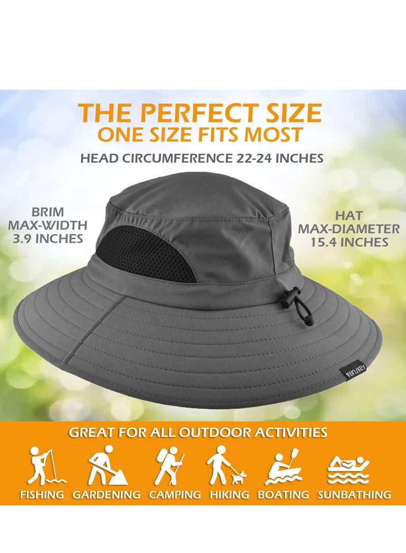 Sun Hat for Men/Women, Fishing Hat, Outdoor Waterproof, UV Protection Hat, Wide Brim Bucket Hat Foldable Boonie Hat Dark Grey for Fishing Hiking Garden Safari Beach - Image 5