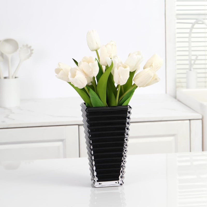 mcmcncuiu Crystal Vase, Large Crystal Vases for Flowers, Dark Large Flower Vase, Modern Glass Vases for Living Room, Bedroom, Kitchen, Dining Table, Mantle, Wedding, 9 Inches - Image 4