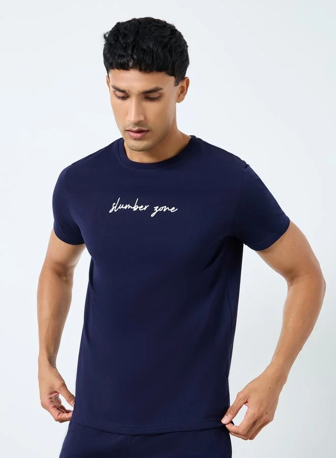 Styli Styli Slogan Print Crew Neck T-Shirt and Pyjama Set