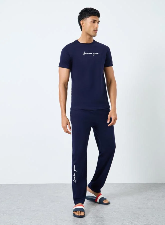 Styli Styli Slogan Print Crew Neck T-Shirt and Pyjama Set