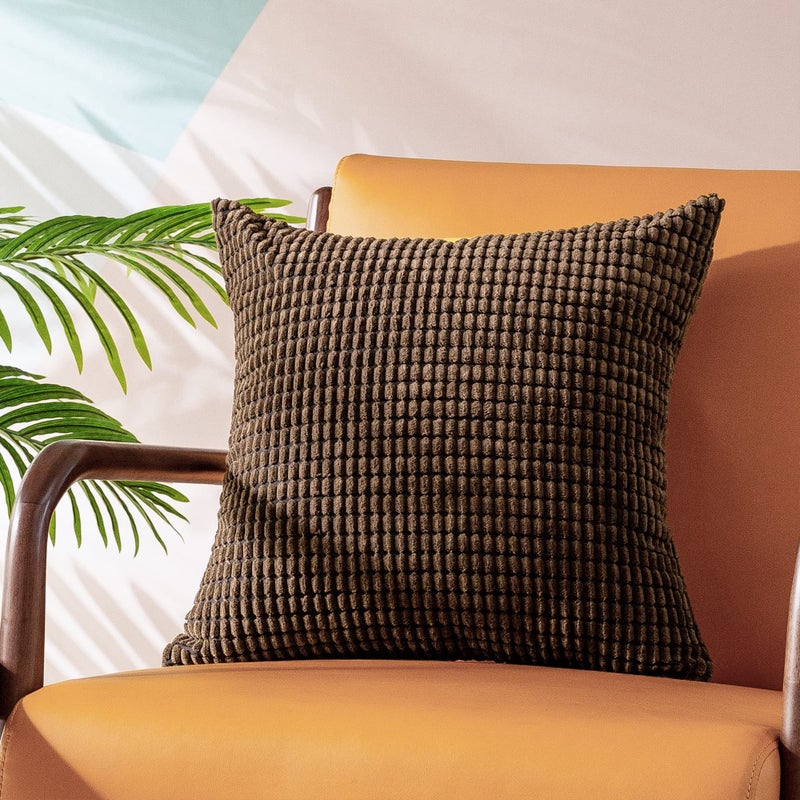 CaliTime Throw Pillow Covers Pack of 2 Comfy Corduroy Corn Striped Waffle Decorative Cushion Cases for Couch Sofa Bed Farmhouse 20 X 20 Inches Brown - Image 3