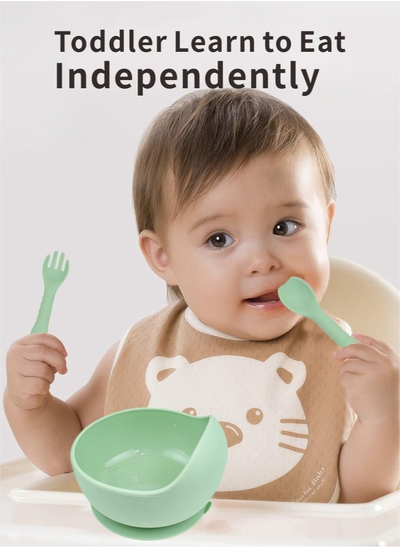 HieerBus Baby Spoons Forks 2pcs for Kids Over 6 Months Silicone Spoon First Self Feed Baby training (green)  - Image 2