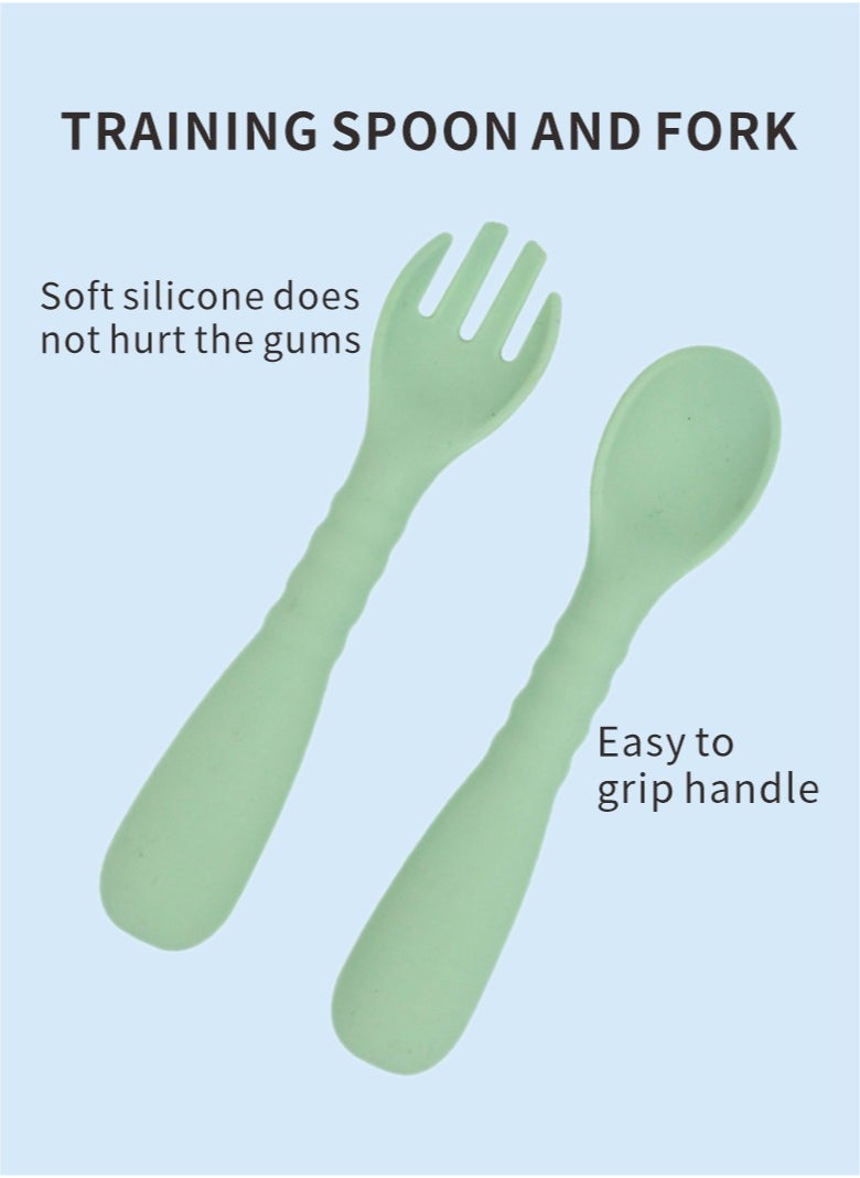 HieerBus Baby Spoons Forks 2pcs for Kids Over 6 Months Silicone Spoon First Self Feed Baby training (green)  - Image 3