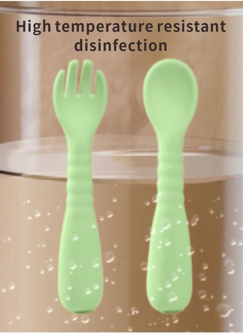 HieerBus Baby Spoons Forks 2pcs for Kids Over 6 Months Silicone Spoon First Self Feed Baby training (green)  - Image 5