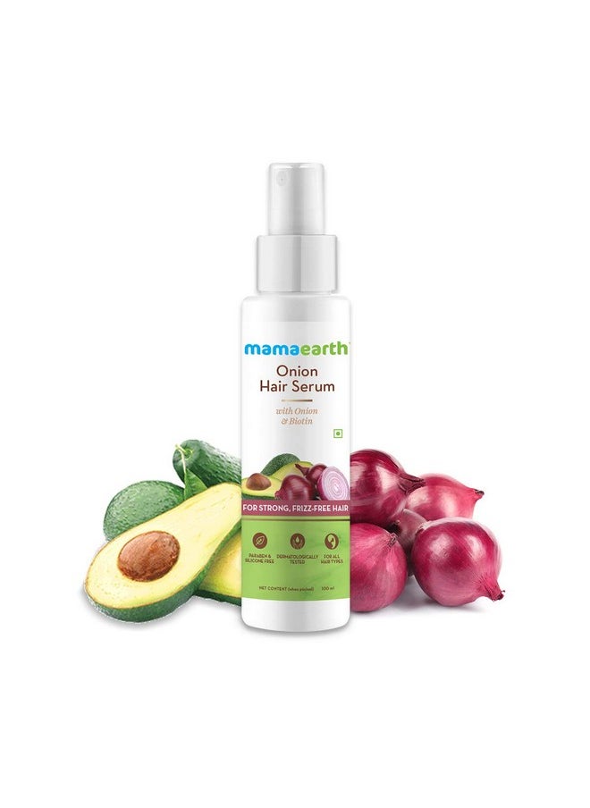 Mamaearth Onion Hair Serum For Silky & Smooth Hair Tames Frizzy Hair With Onion & Biotin For Strong Tangle Free & Frizzfree Hair 100 Ml  - Image 2