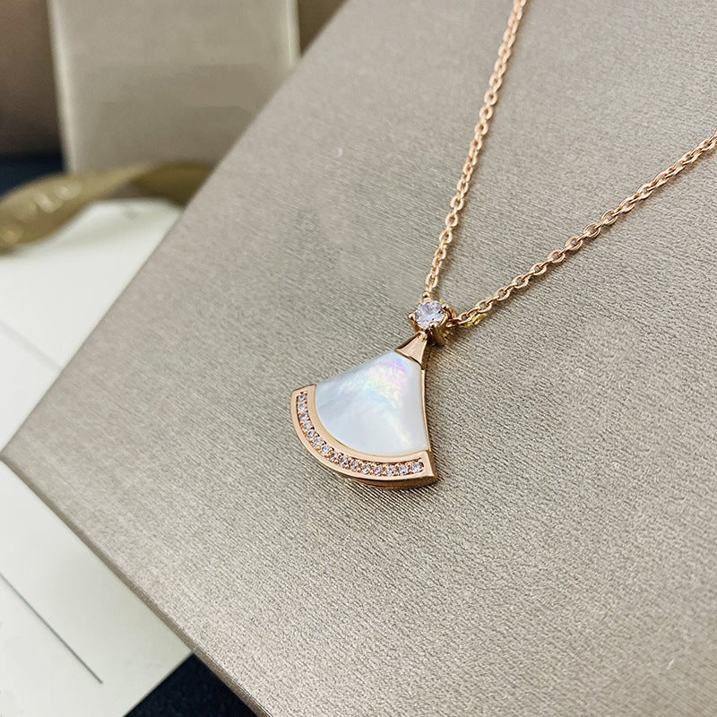 Elegant V-Gold Pendant Necklace for Women Small Skirt Necklace with Diamond. Mei White
