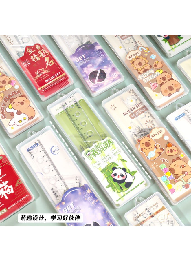 HELPS Creative Cartoon Ruler Set Four-piece Set Cute Primary School Students 20cm Boxed Ruler Triangle Ruler Protractor - Image 2