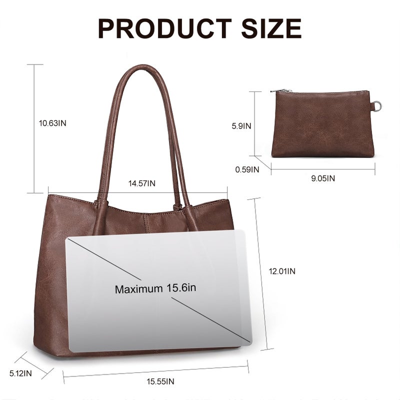Fependu Large Tote Bag for Women Work Vegan Leather 16L Ladies Handbags Womens Big Purses Shoulder for Travel Dark Brown - Image 3