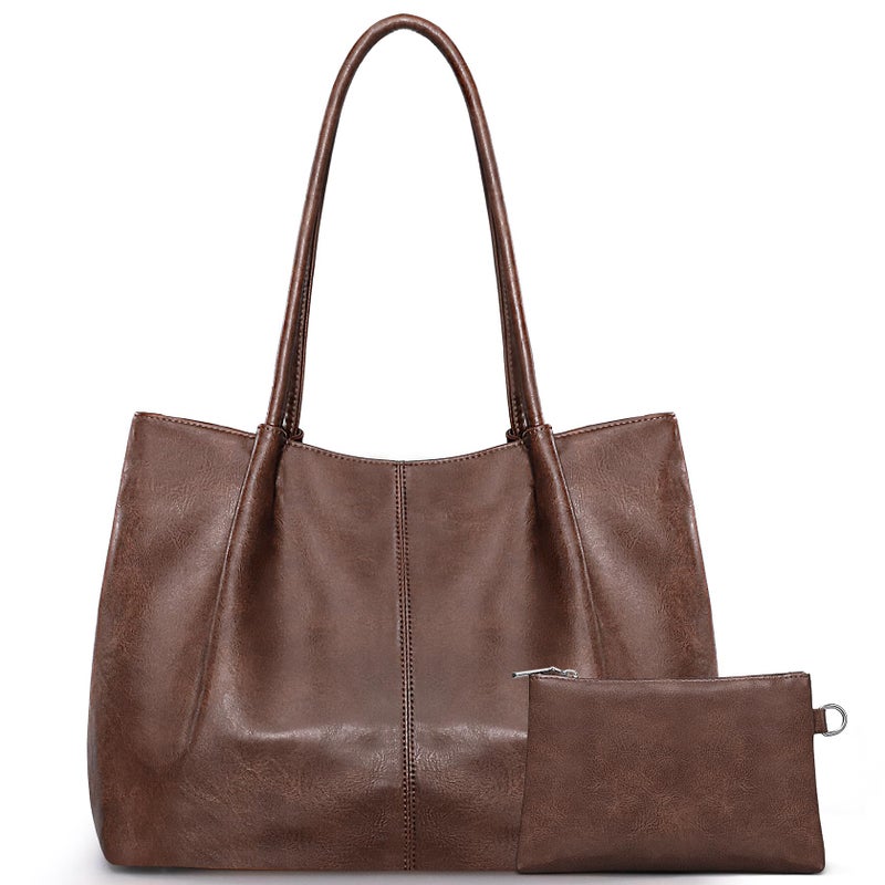 Fependu Large Tote Bag for Women Work Vegan Leather 16L Ladies Handbags Womens Big Purses Shoulder for Travel Dark Brown - Image 1
