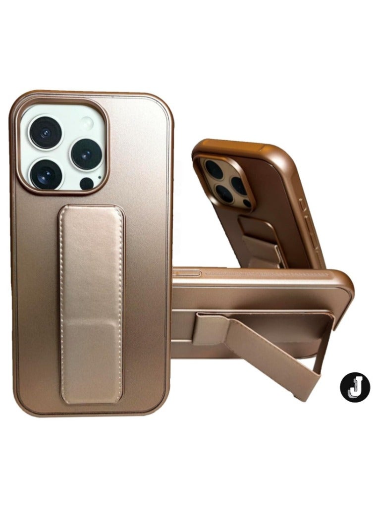 JAJEEK iPhone 16 Pro Desert Titanium Magnetic Car Mount Kickstand Case – Premium Silicone Multi-Stand with Vertical & Horizontal Hand Strap Grip - Image 1