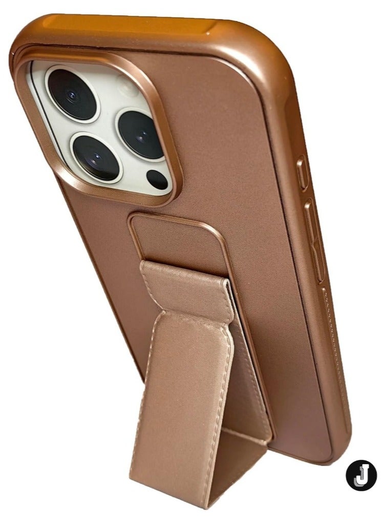 JAJEEK iPhone 16 Pro Desert Titanium Magnetic Car Mount Kickstand Case – Premium Silicone Multi-Stand with Vertical & Horizontal Hand Strap Grip - Image 2