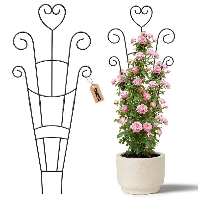 OYOEETD Plant Trellis for Climbing Plants Indoor, Outdoor Metal Garden Trellis for Potted Plants, Houseplant Plant Support Indoor Outdoor for Ivy Pothos Monstera Hoya Flower Vine Black Heart (2) - Image 1