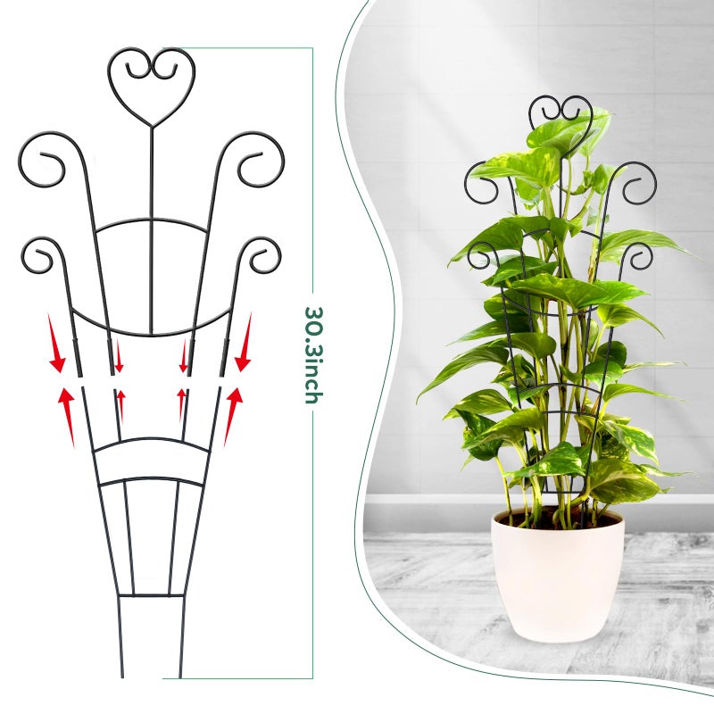 OYOEETD Plant Trellis for Climbing Plants Indoor, Outdoor Metal Garden Trellis for Potted Plants, Houseplant Plant Support Indoor Outdoor for Ivy Pothos Monstera Hoya Flower Vine Black Heart (2) - Image 2
