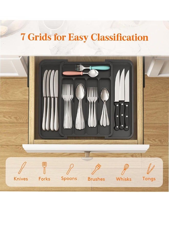Expandable Silverware Drawer Organizer, Adjustable Kitchen Flatware Organizer with Removable Dividers, Large Capacity Utensil Holder, Plastic Spoons Forks Knives Holder Storage Dividers Cutlery Tray  - Image 4