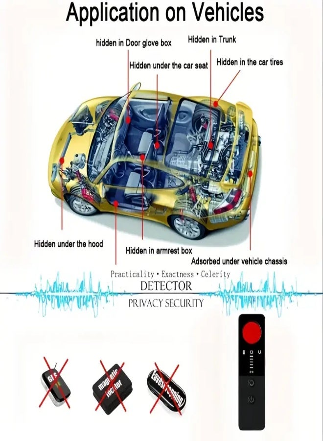 ارواق جهاز 7 في 1 يجمع بين أجهزة كشف التجسس والكاميرات المخفية وكاميرات الثقب والرؤية الليلية والإشارات اللاسلكية وأجهزة تعقب نظام تحديد المواقع العالمي (GPS) وأجهزة إنذار مكافحة السرقة وتنبيهات الطوارئ SOS ومصباح يدوي - قابل لإعادة الشحن عبر USB، مع بطارية 220 مللي أمبير في الساعة، مناسب للسفر المحمول والسيارات والفنادق والاستخدام المنزلي. - Image 2