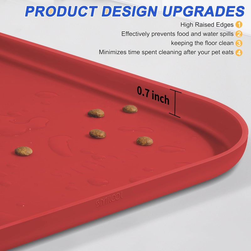 SMILOOL Silicone Pet Feeding Mat with Raised Edge for Food and Water, Dog Bowl Mats, Cat Bowls Placemat with High Lip for Floor Waterproof, Rubber Tray for Cats and Dogs 19 x 12 x0.7 Red - Image 4