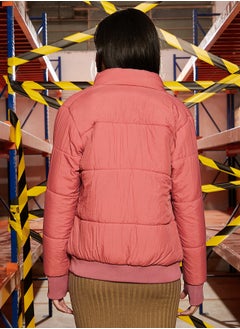 كامبوس سوترا Women's Salmon Pink Puffer Jacket With Ribbed Hem  - Image 5