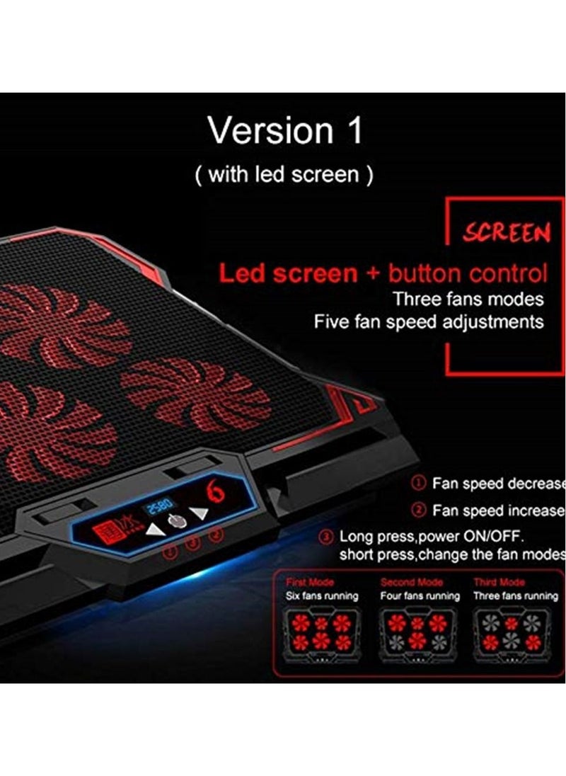 17inch Gaming Laptop Cooler Six Fan Led Screen Two USB Port 2600RPM Laptop Cooling Pad Notebook Stand for Laptop