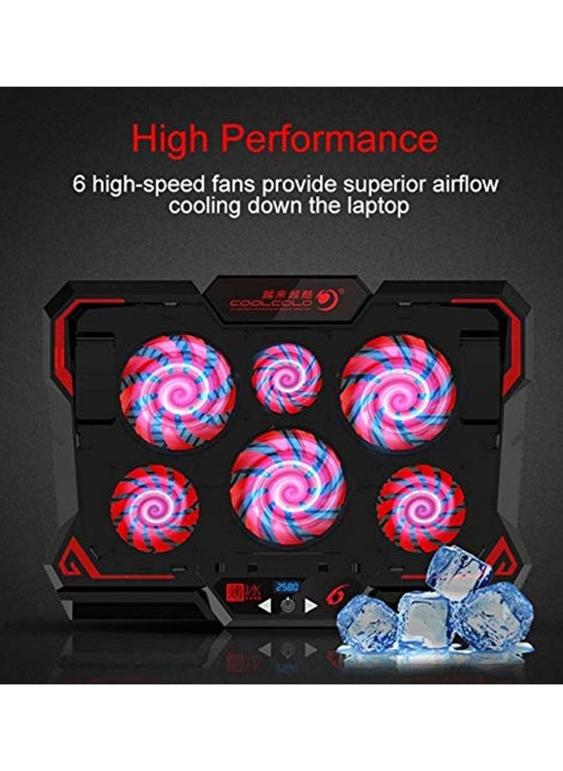 17inch Gaming Laptop Cooler Six Fan Led Screen Two USB Port 2600RPM Laptop Cooling Pad Notebook Stand for Laptop