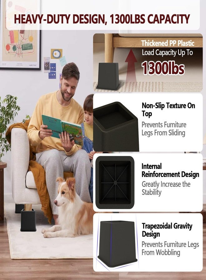 Demiwise Heavy Duty Bed Risers - Set of 4 Adjustable Furniture Risers, Elevation Heights of 3, 5 & 8 Inches, Supports Up to 1,300 lbs for Bed, Couch, Table & Chair - Image 3