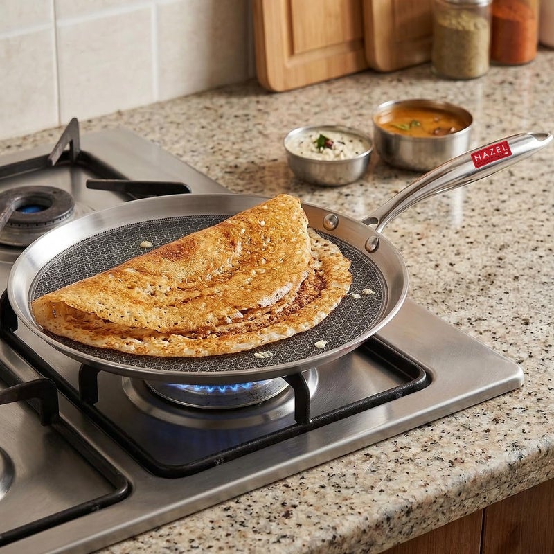 HAZEL Nonstick Dosa Tawa 26.3cm | Honeycomb Triply Steel Tawa for Roti, Dosa & Paratha | Induction & Gas Compatible | Flat Base Tava - Image 4
