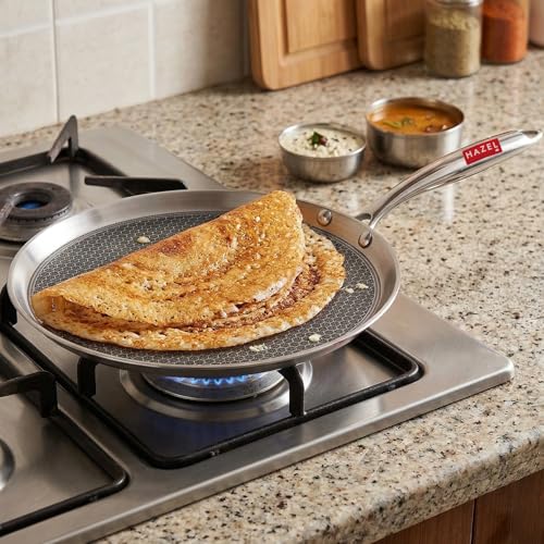 HAZEL Nonstick Dosa Tawa 26.3cm | Honeycomb Triply Steel Tawa for Roti, Dosa & Paratha | Induction & Gas Compatible | Flat Base Tava - Image 1