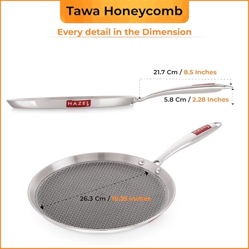 HAZEL Nonstick Dosa Tawa 26.3cm | Honeycomb Triply Steel Tawa for Roti, Dosa & Paratha | Induction & Gas Compatible | Flat Base Tava - Image 3