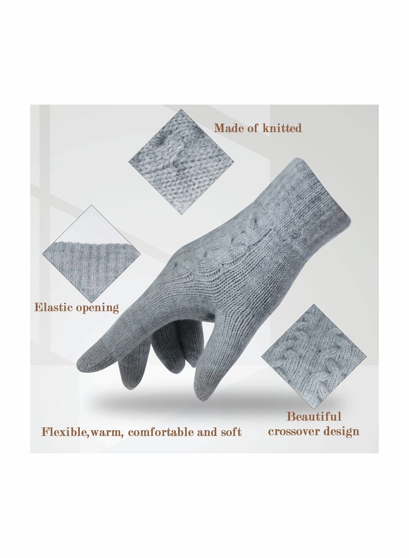 Generic Winter Touchscreen Gloves for Women Warm Thermal Fleece Lined Outdoor Mittens Stylish Knitted Design - Image 2