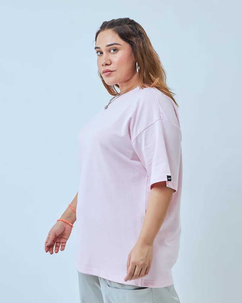 bewakoof Women's Pink Oversized Plus Size T-shirt