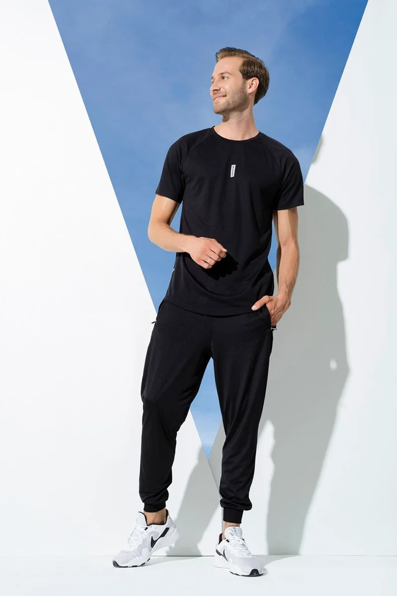 For You Man 2-Piece Reflective Print T-shirt Black Jogger Suit S27152