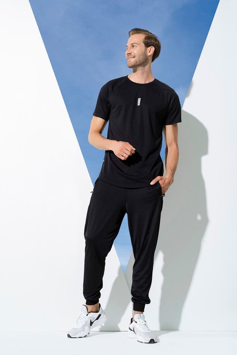 2-Piece Reflective Print T-shirt Black Jogger Suit S27152