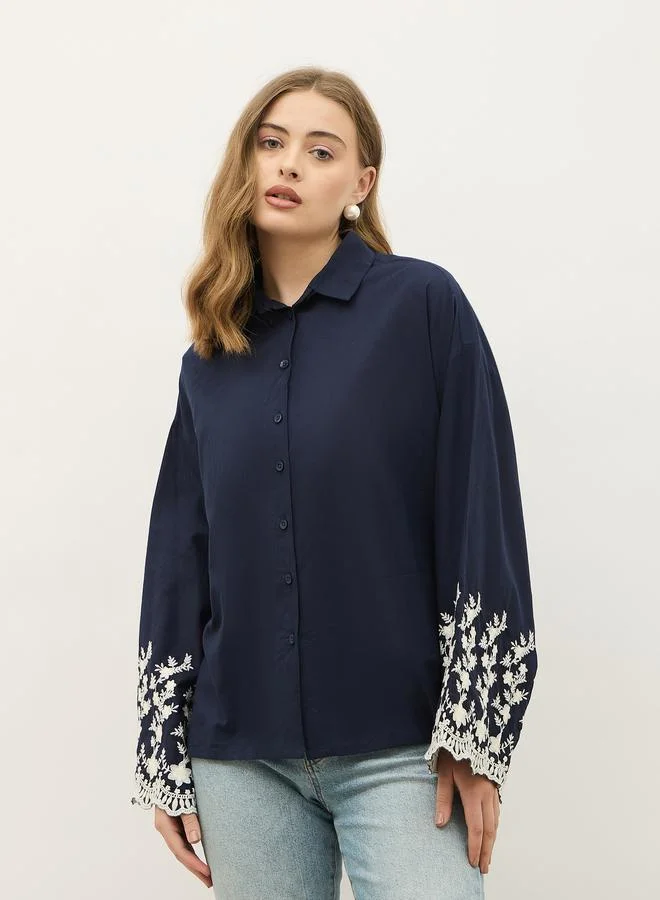 Styli Styli Embroidered Flared Sleeves Regular Fit Shirt