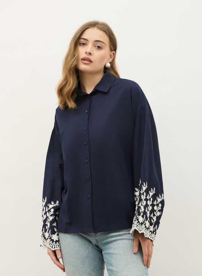 ستايلي بلوزة مُطرّزة بقصة عادية وأكمام واسعة - Image 2