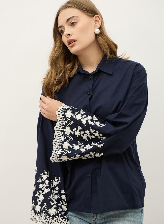 ستايلي بلوزة مُطرّزة بقصة عادية وأكمام واسعة - Image 4