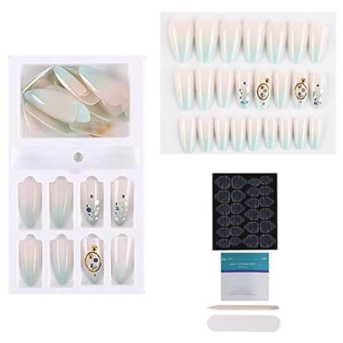 Coslifestore Pack of 24 Designer Press On Nails | Ready-to-Use Reusable Stick-On Fake Nail Extensions with Jelly Tabs, Glue, Buffer & Manicure Tool Kit, Lightweight, Long-Lasting Quick Fix for Everyday Wear, Festivals & Special Occasions (BLUE PINK OMBRE) - Image 1