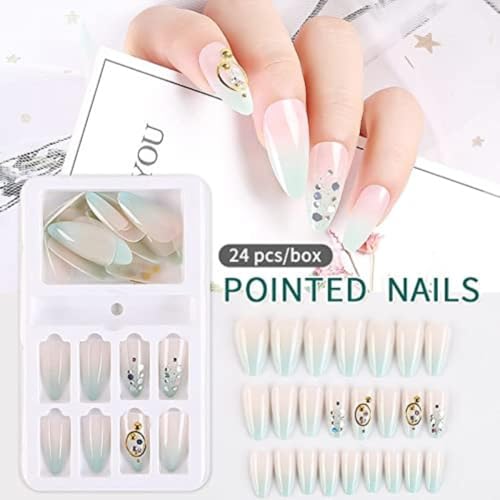 Coslifestore Pack of 24 Designer Press On Nails | Ready-to-Use Reusable Stick-On Fake Nail Extensions with Jelly Tabs, Glue, Buffer & Manicure Tool Kit, Lightweight, Long-Lasting Quick Fix for Everyday Wear, Festivals & Special Occasions (BLUE PINK OMBRE) - Image 2