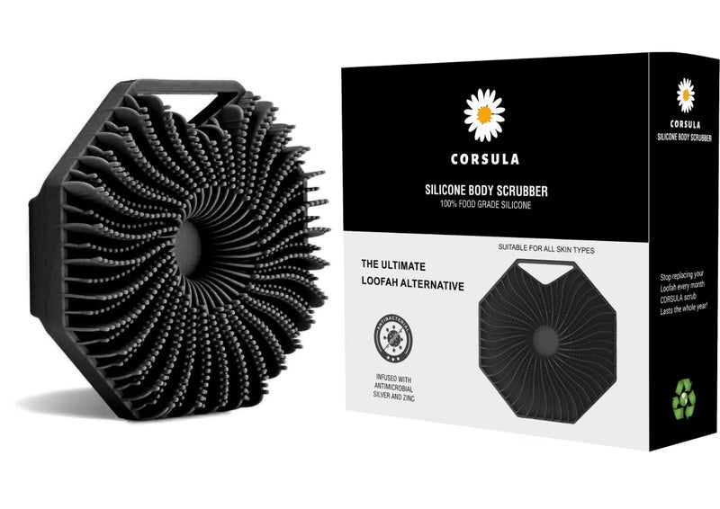 CORSULA Silicone Body Scrubber | Silicon bathing brush Silicone Body Brush | Dry Brush Body Exfoliating Brush Gentle Exfoliating for Women,Men and Babies with Sensitive Skin (Black) - Image 1