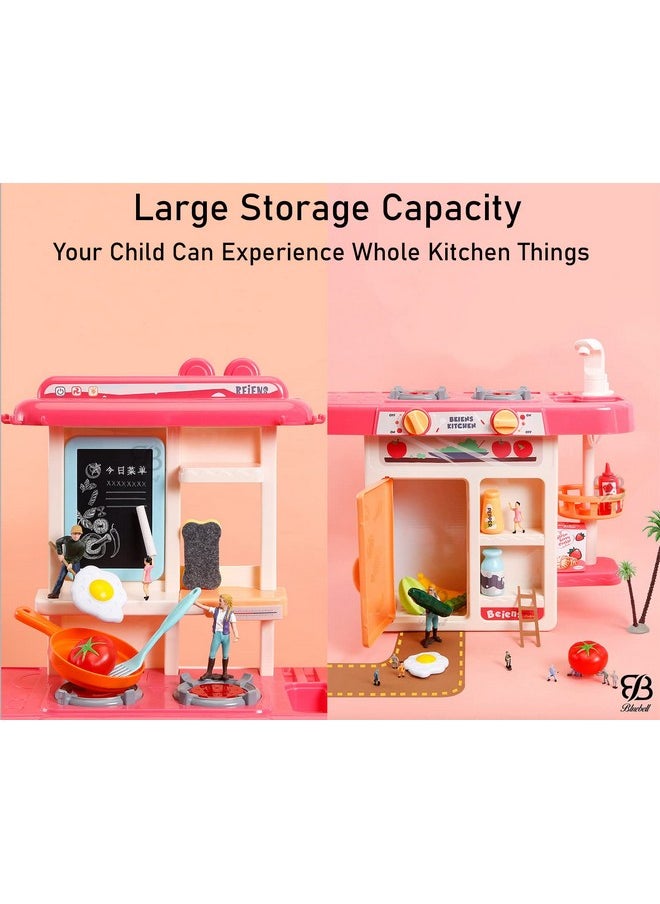 bluebell - Bluebell Plastic Kitchen Set for Kids, with 42 Pcs, Realistic Lights & Sounds, Play Sink with Running Water, Dessert Shelf Toy for 3 Year Old Girls Kitchen Set for Kids Girls - Image 1
