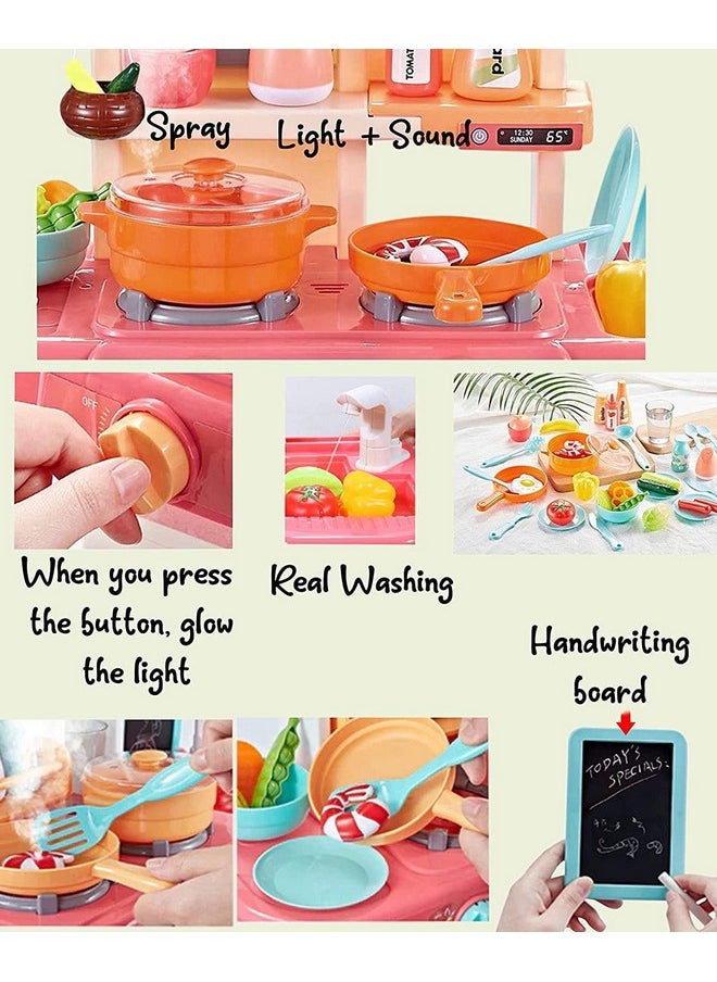 bluebell - Bluebell Plastic Kitchen Set for Kids, with 42 Pcs, Realistic Lights & Sounds, Play Sink with Running Water, Dessert Shelf Toy for 3 Year Old Girls Kitchen Set for Kids Girls - Image 1