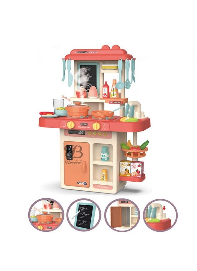 bluebell - Bluebell Plastic Kitchen Set for Kids, with 42 Pcs, Realistic Lights & Sounds, Play Sink with Running Water, Dessert Shelf Toy for 3 Year Old Girls Kitchen Set for Kids Girls - Image 1