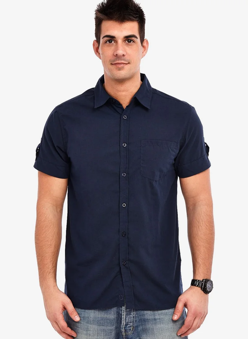 !Solid Chest Pocket Ss Shirt