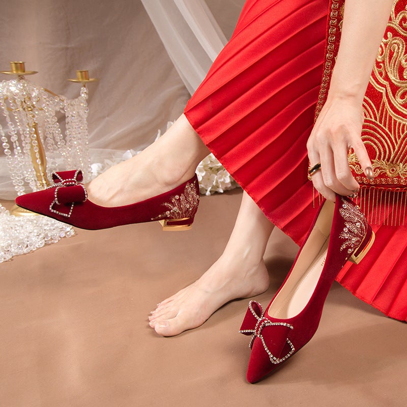 Chinese Fashion Wedding Shoes High Heels 2024 New Xiuhe Not Tired Feet Wedding Dress Two-Wearing Bridal Wine Red Shoes - Image 2