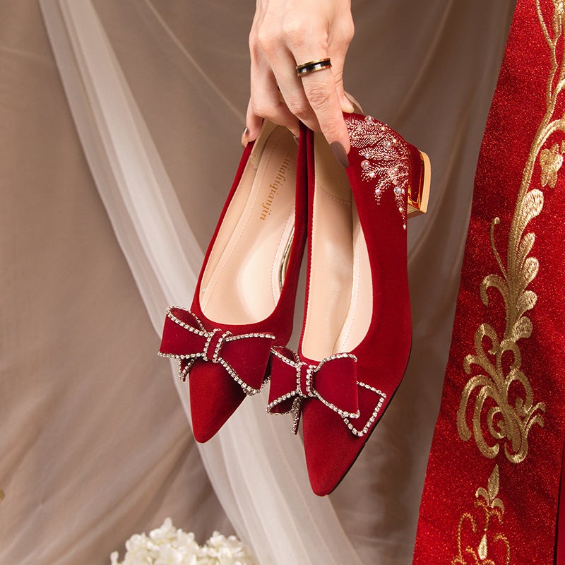 Chinese Fashion Wedding Shoes High Heels 2024 New Xiuhe Not Tired Feet Wedding Dress Two-Wearing Bridal Wine Red Shoes - Image 5