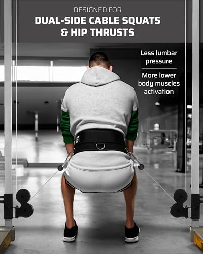 THEFITGUY Multi-Attachment Belt for Cable Machine and Smart Home Gym Squats and Hip Thrusts, 5 Attachment Points for Optimal Weight Distribution, 2 Straps (40” & 27”) and 3 Metal Snap Hooks Included - Image 2