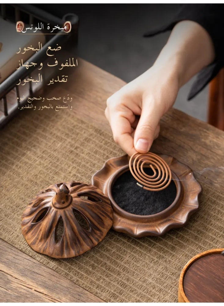 Ceramic Lotus Seed Pod Incense Burner, Traditional Chinese Style Censer for Bakhoor/Oud, Home & Festival Decor Gift - Image 2